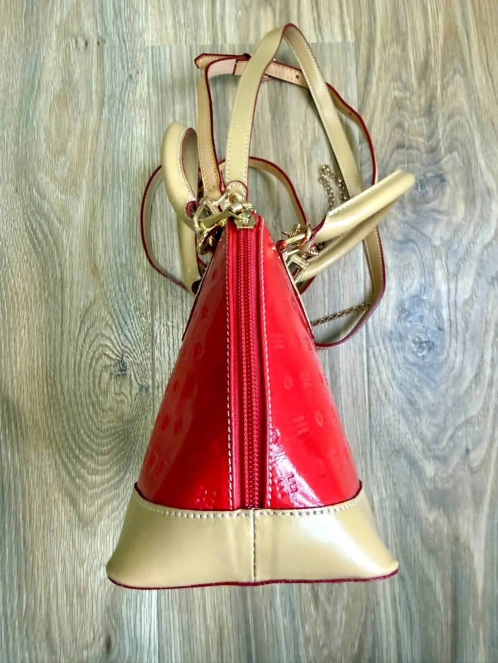 Arcadia Red Patent Leather Satchel Top Handle Crossbody Bag Italy
